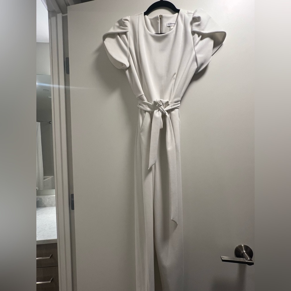 Calvin Klein White Puff Sleeve Jumpsuit